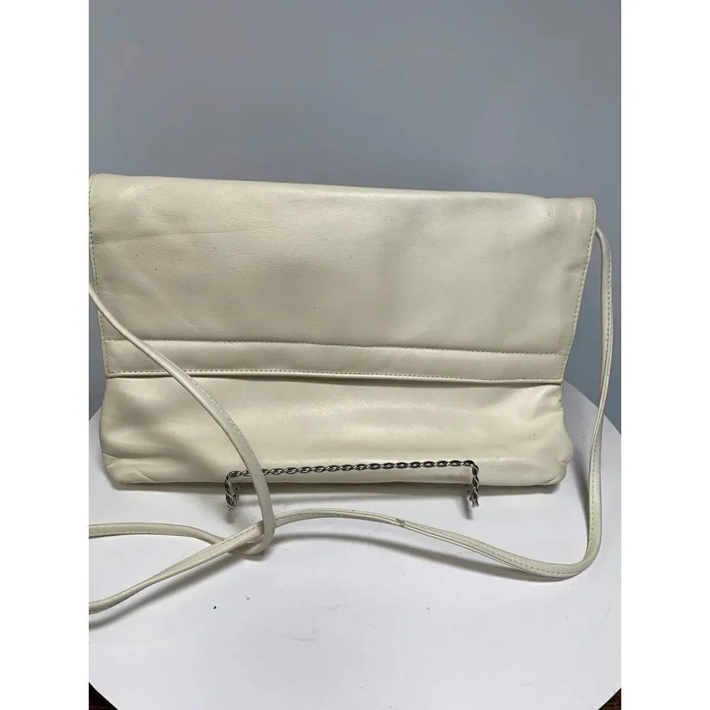 Vintage Albi Cream Leather Shoulder Purse